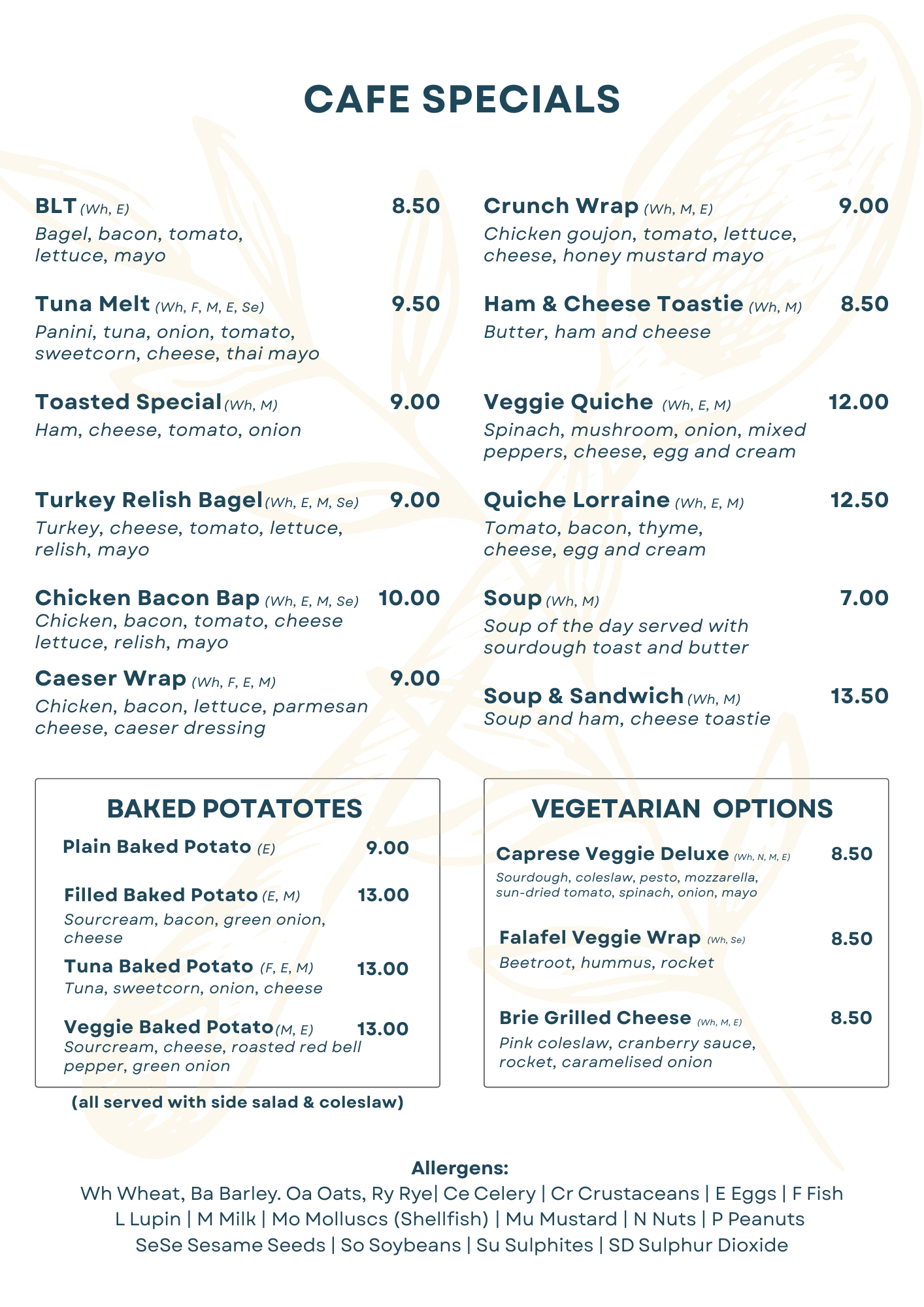 castle tea rooms menu, special menu, sandwich menu